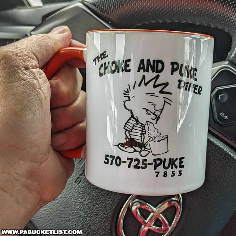 Coffee mug from the Choke and Puke Diner in Loganton Pennsylvania.