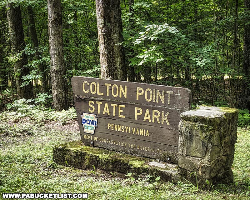 Colton Point State Park sign in Tioga County Pennsylvania.