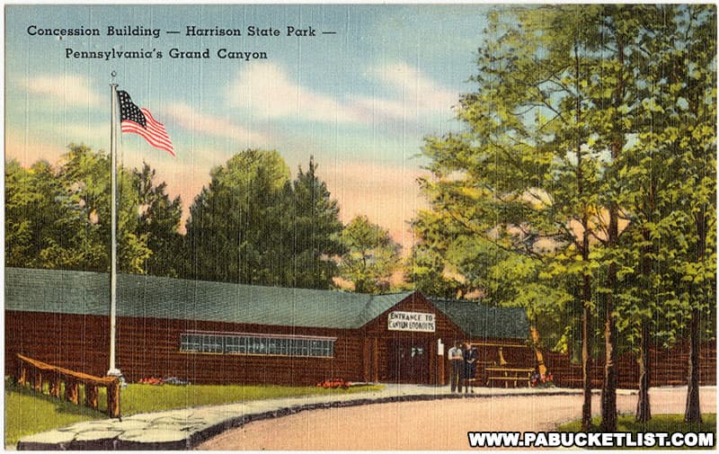 Vintage postcard featuring the Concession area at Leonard Harrison State Park in the PA Grand Canyon.
