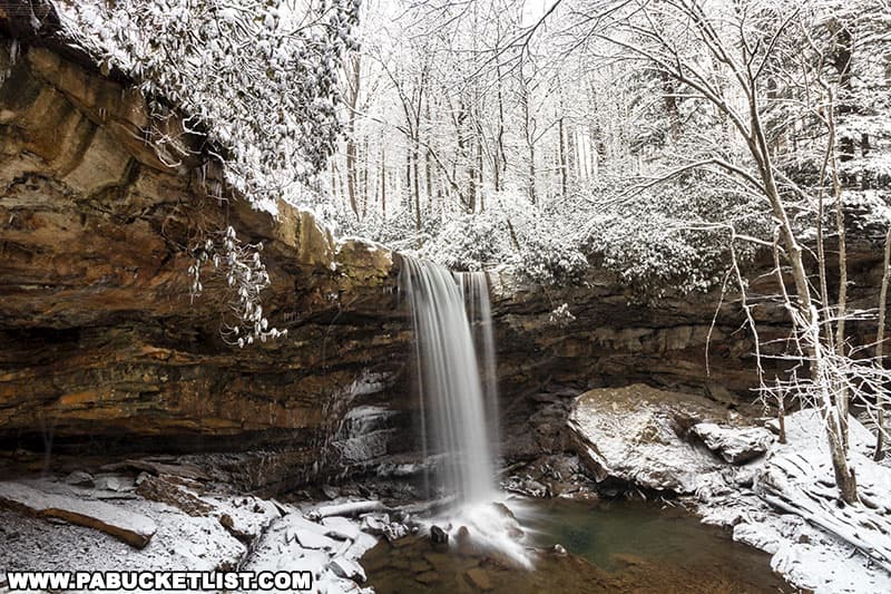 Cucumber Falls is a must-see winter attraction the PA Laurel Highlands.