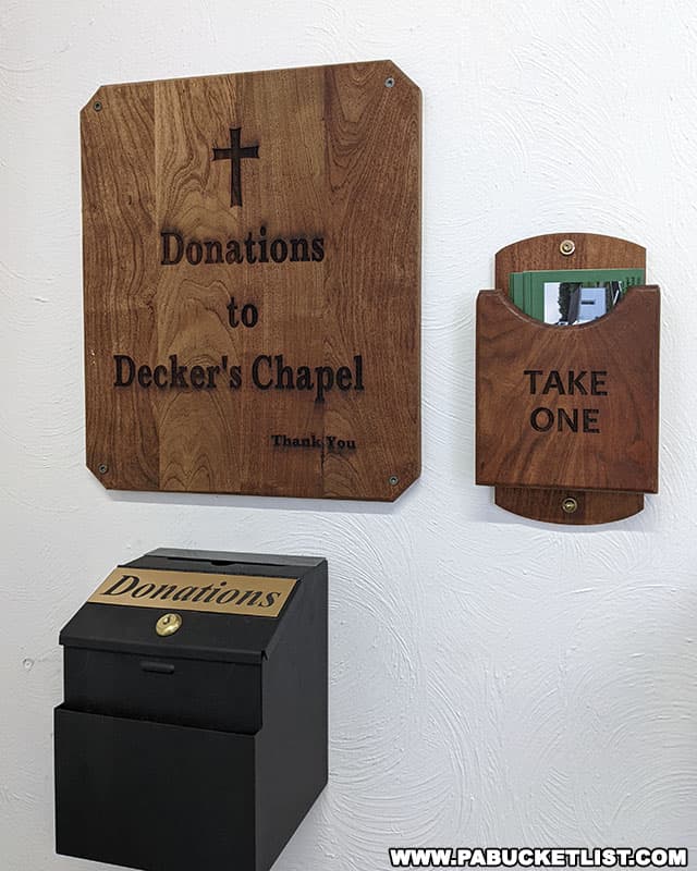 Donation box at Decker's Chapel in Elk County Pennsylvania