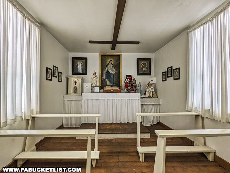 Inside Decker's Chapel, the smallest church in Pennsylvania.