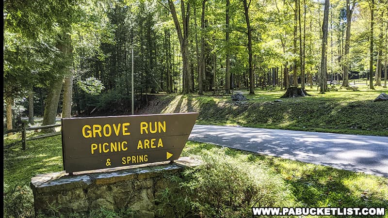 Grove Run Picnic Area along Linn Run Road at Linn Run State Park.
