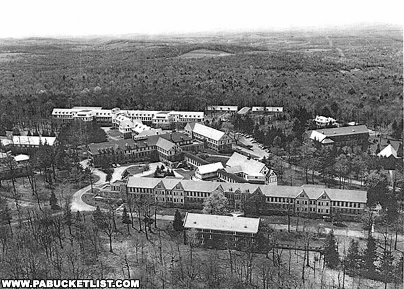 Vintage aerial photo of the Haunted Cresson Sanatorium in Cambria County Pennsylvania.