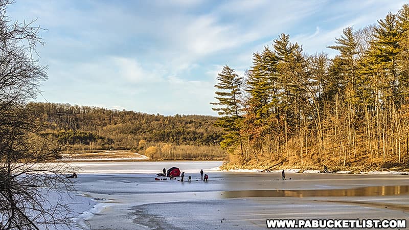 Ice fishing at Bald Eagle State Park in CEntre County Pennsylvania.