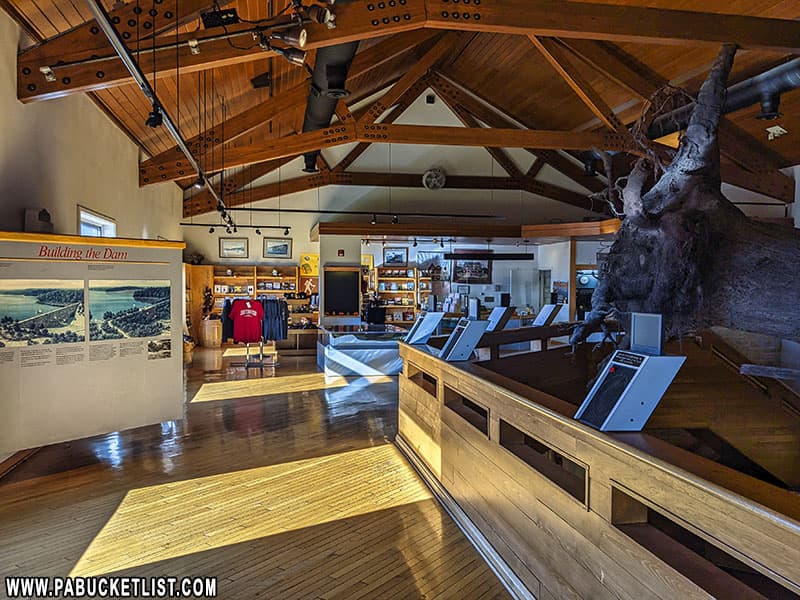 Inside the barn-shaped visitor center at the Johnstown Flood National Memorial.