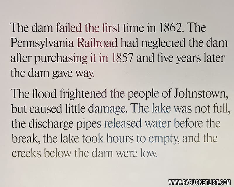 Details about the first time the South Fork Dam burst in 1862.