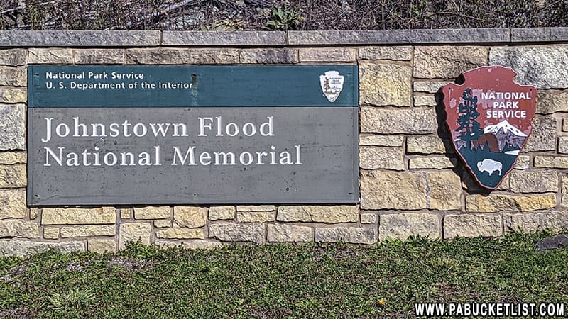 Johnstown Flood National Memorial sign near the visitor center.