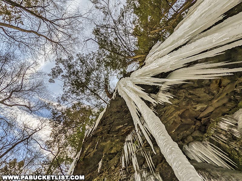 Towering ice formations along Heberly Run.