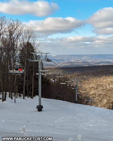Ski lift at Laurel Mountain State Park ski area in the PA Laurel Highlands.