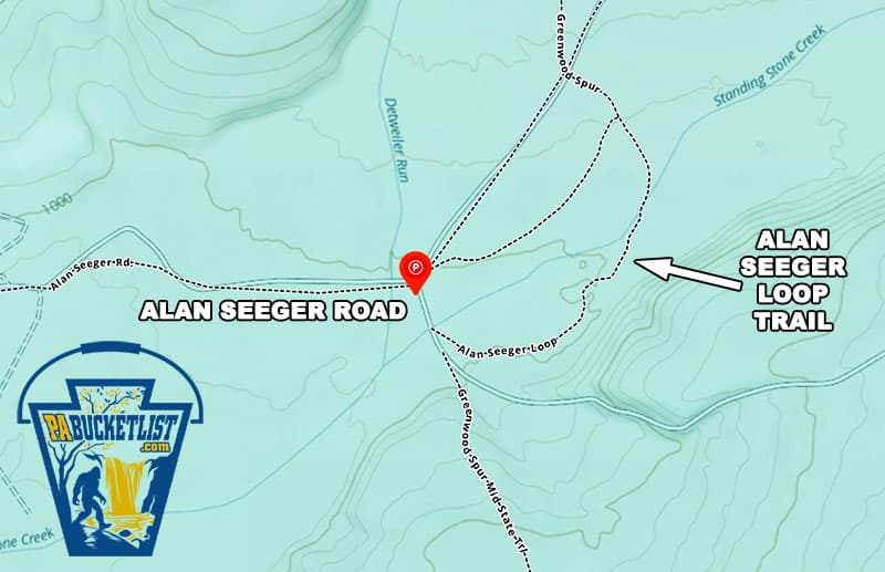 Map to the Alan Seeger Trail in Huntingdon County,Pennsylvania.
