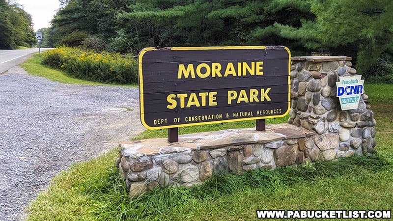 Moraine State Park sign near the South Shore park office.