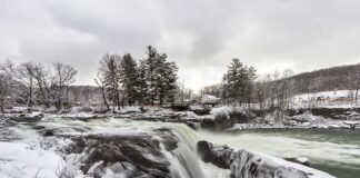 Ohiopyle Falls is a must-see winter attraction the PA Laurel Highlands.