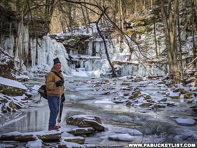 Ice hiking along Heberly Run on State Game Lands 13 in Sullivan County, PA.