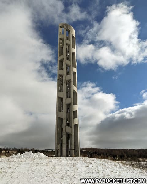 The Tower of Voices on a winter day at the Flight 93 National Memorial.