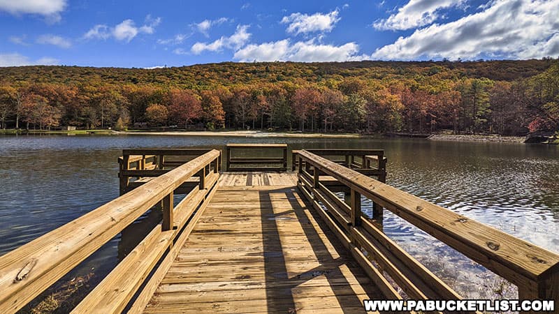 Fishing pier at Whipple Dam State Park in Huntingdon County, PA..