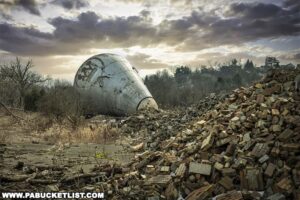 Rubble is all that remains of the base of the Westinghouse Atom Smasher in Forest Hills, PA.