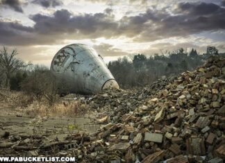 Rubble is all that remains of the base of the Westinghouse Atom Smasher in Forest Hills, PA.