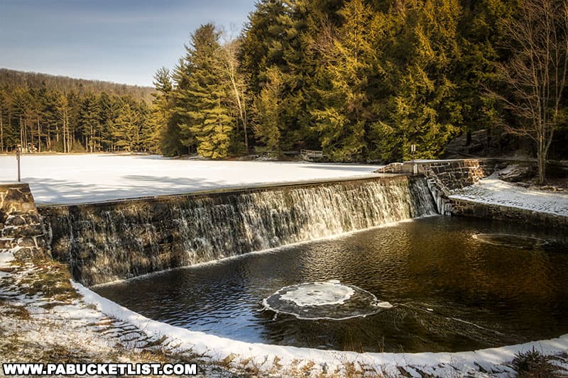 Halfway Dam on a winter day at RB Winter State Park in Union County Pennsylvania.