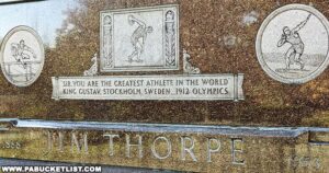 Jim Thorpe Greatest Athlete in the World inscription on his crypt in Carbon County Pennsylvania.