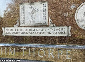 Jim Thorpe Greatest Athlete in the World inscription on his crypt in Carbon County Pennsylvania.