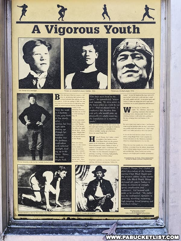 Informational display about Jim Thorpe is his youth.