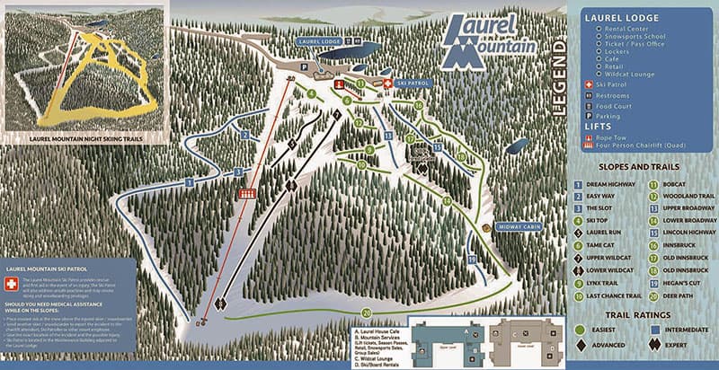 Slopes and trails at Laurel Mountain State Park Ski Area in Westmoreland County PA.