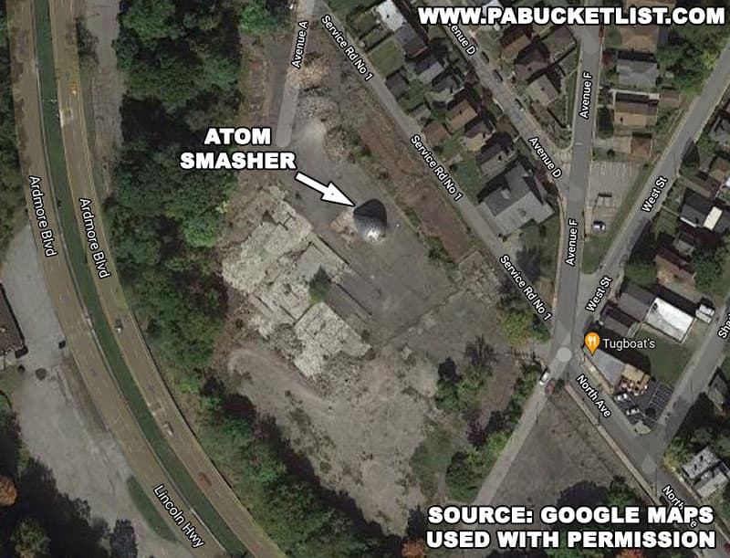 Map to the abandoned Westinghouse Atom Smasher in Forest Hills, outside Pittsburgh, PA.