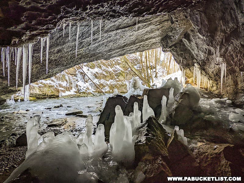 Ice formations inside Tytoona Cave near Tyrone Pennsylvania.