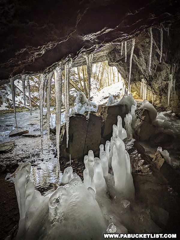 Beautiful ice formations near the entrance to Tytoona Cave in Blair County Pennsylvania.