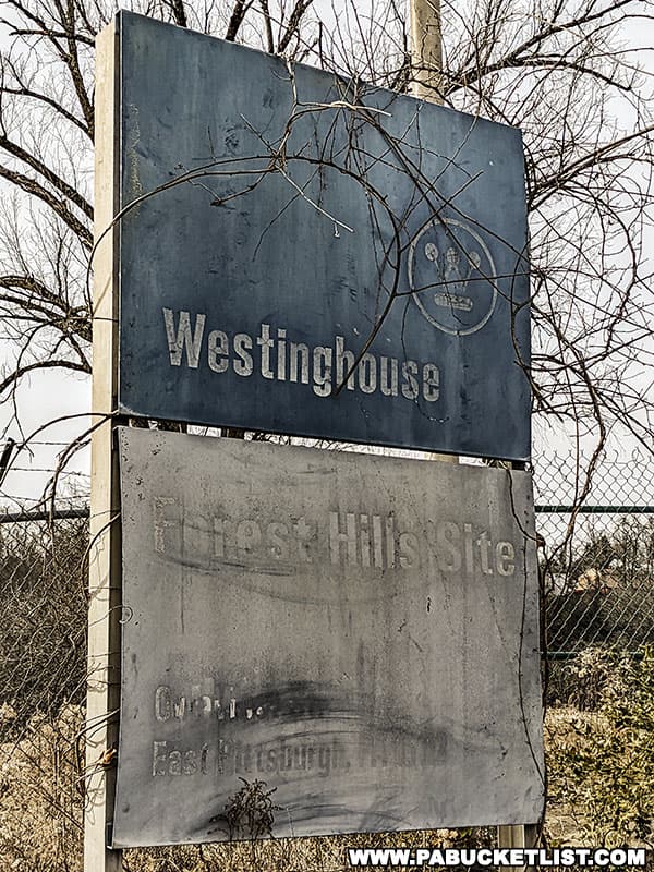 Westinghouse Forest Hills sign near the gate to the former research labs and atom smasher.
