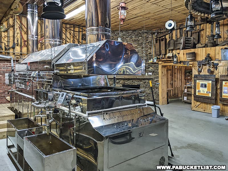 The evaporator used to turn maple sap into maple syrup by boiling off excess water.