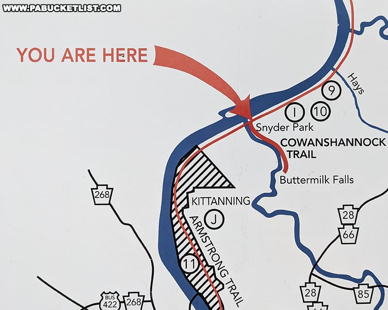 Trail map near the Buttermilk Falls parking area just north of Kittanning.