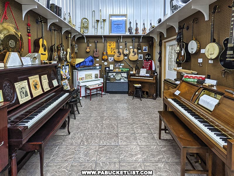 Vintage musical instruments on display at the Isett Heritage Museum In Huntingdon County Pennsylvania.