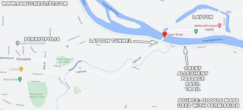 How to find the Layton Bridge and tunnel, between Perryopolis and Layton in Fayette County PA.