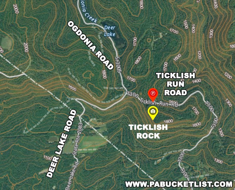 Directions to Ticklish Rock in Sullivan County Pennsylvania.