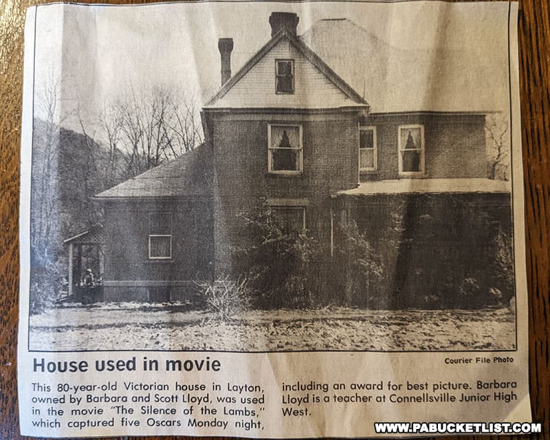 A newspaper clipping from the time The Silence of the Lambs was filming near Perryopolis.