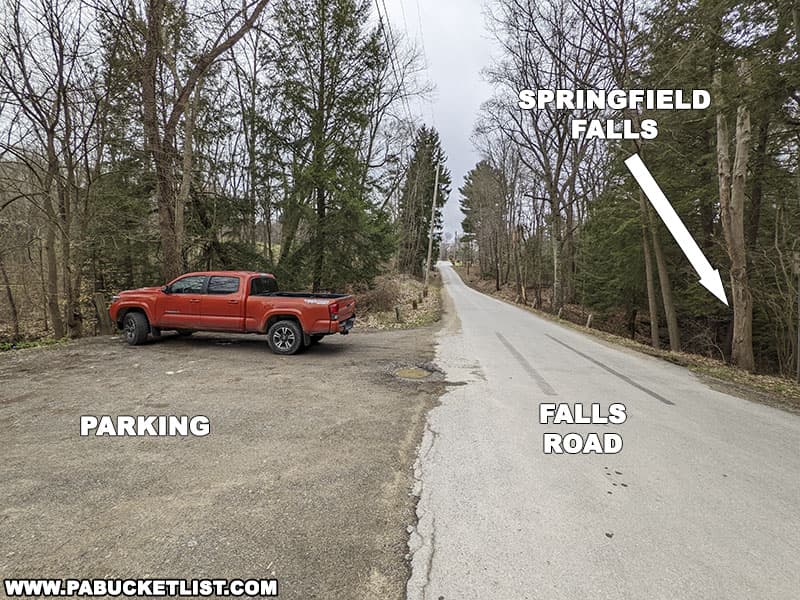 Where to park when visiting Springfield Falls on State Game Lands 288 near Leesburg.