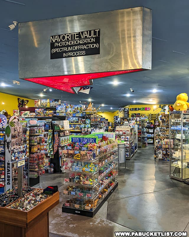 The science fiction-themed interior of the stealth bomber toy sore in Butler County PA.