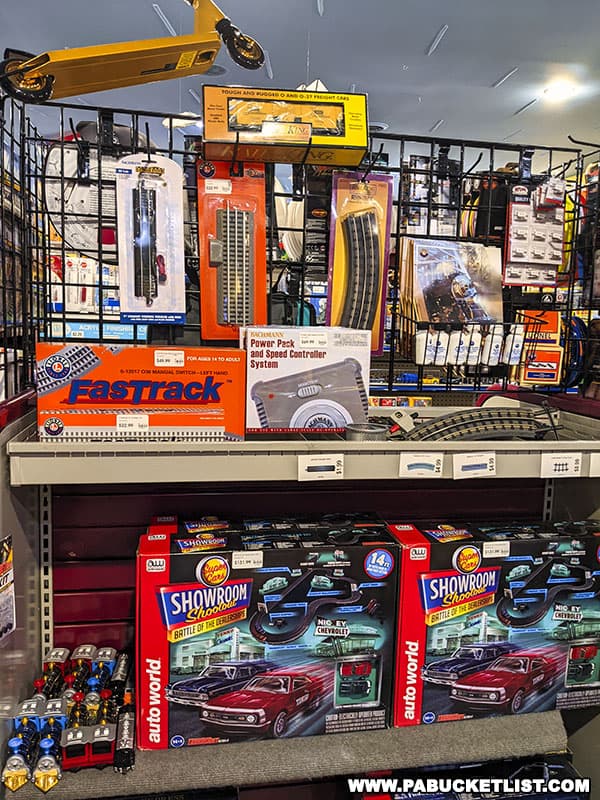 Model trains for sale at the stealth bomber toy store near Slippery Rock Pennsylvania.