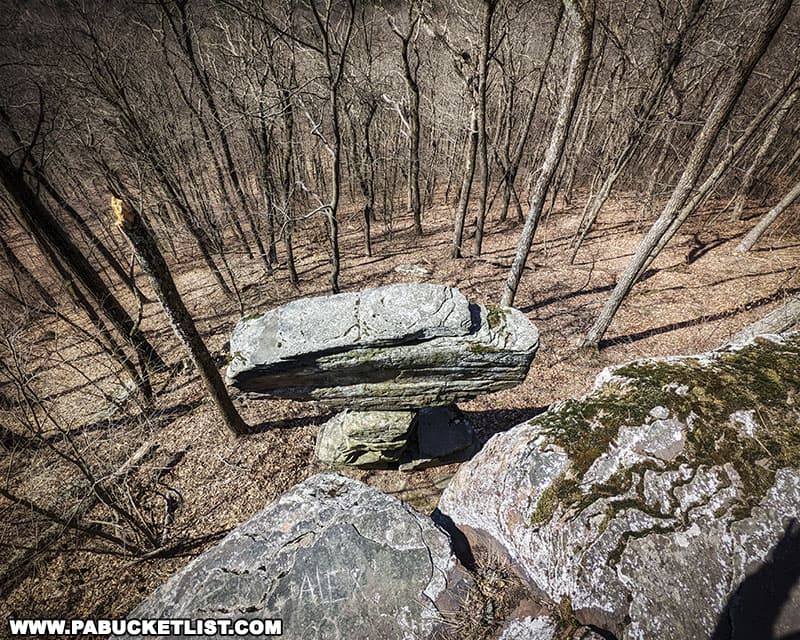 Looking down on Ticklish Rock from the ledge above.