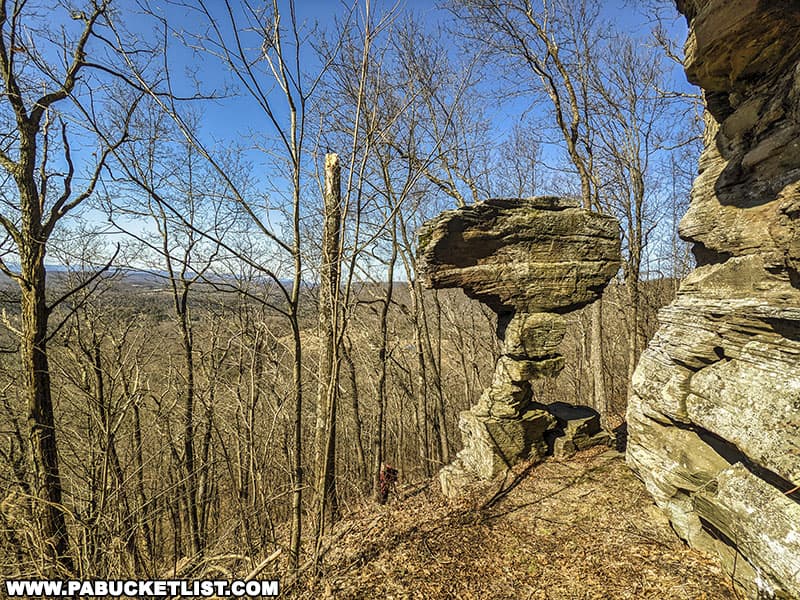 Side view of Ticklish Rock in Sullivan County Pennsylvania.