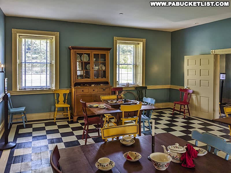 Dining room inside the Lemon House at the Allegheny Portage Railroad near Altoona Pennsylvania.