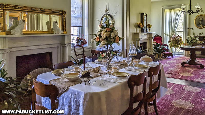 Dining room at Centre Furnace Mansion in State College Pennsylvania.