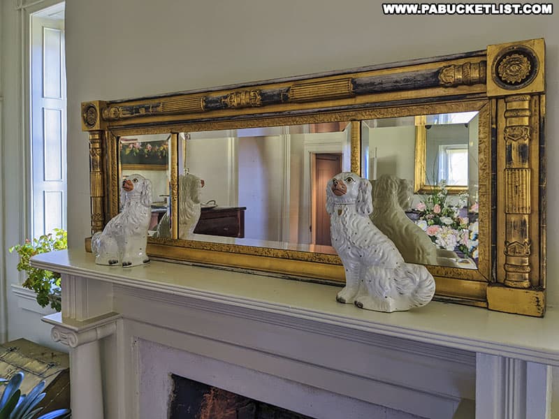 Fireplace mantle in dining room at Centre Furnace Mansion in State College Pennsylvania.