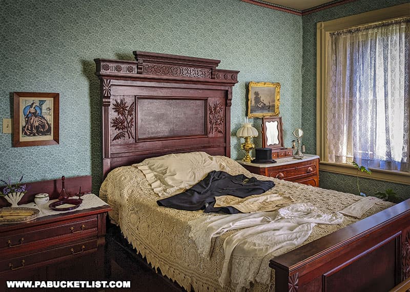 Master bedroom at Centre Furnace Mansion in State College Pennsylvania.