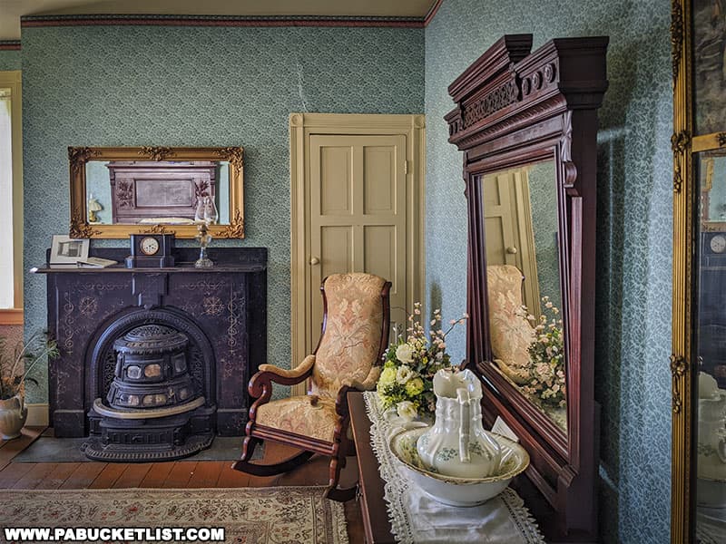 Fireplace in the master bedroom at Centre Furnace Mansion in State College PA.