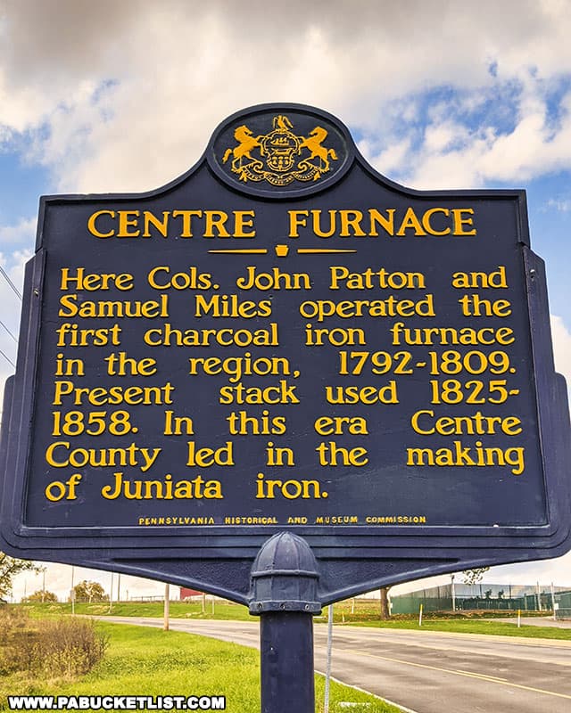 Centre Furnace historical marker along East College Avenue in State College Pennsylvania.