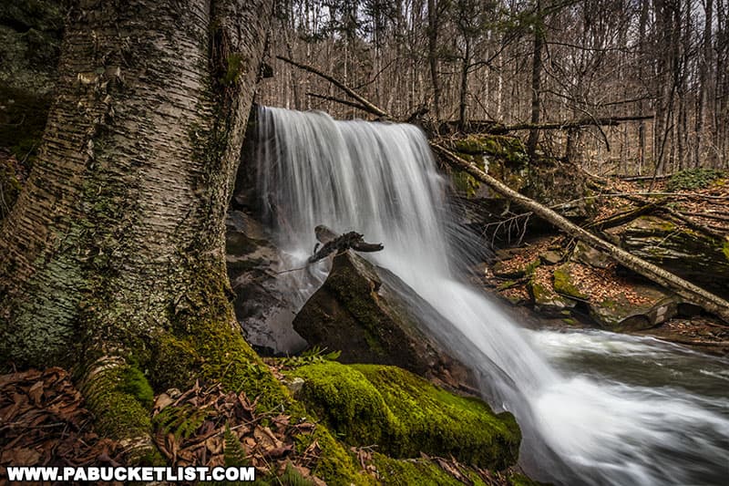 A side view of Emerald Falls in Sullivan County Pennsylvania.