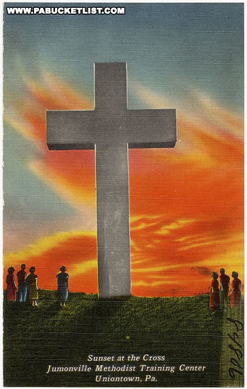 Vintage postcard showing sunset at the Jumonville Cross.